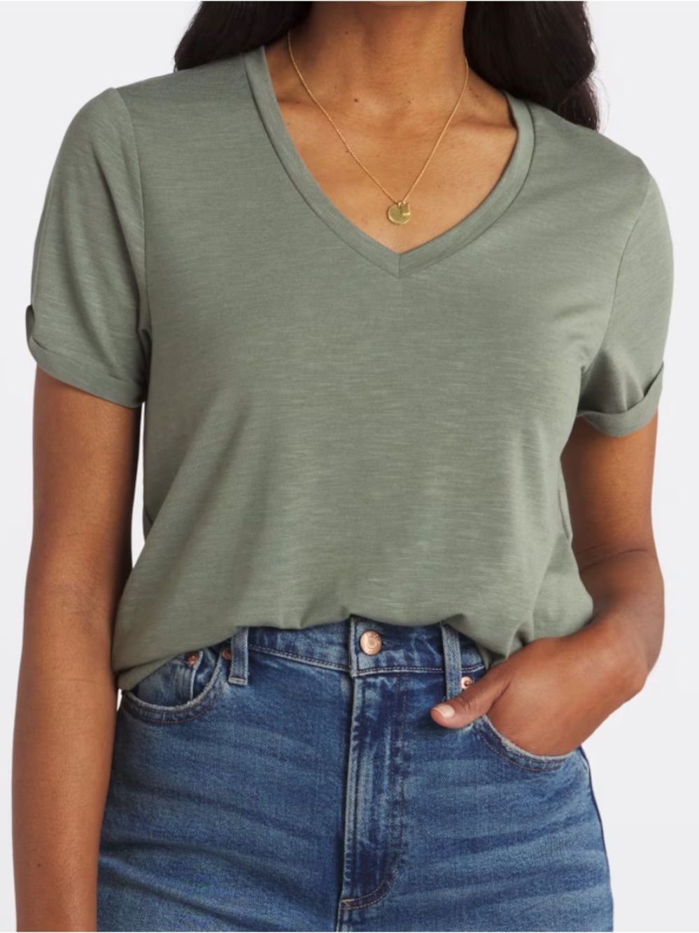 Market & Spruce - Women's Baneira V Neck Tee, T-shirt. Size XL. Olive Green NWT